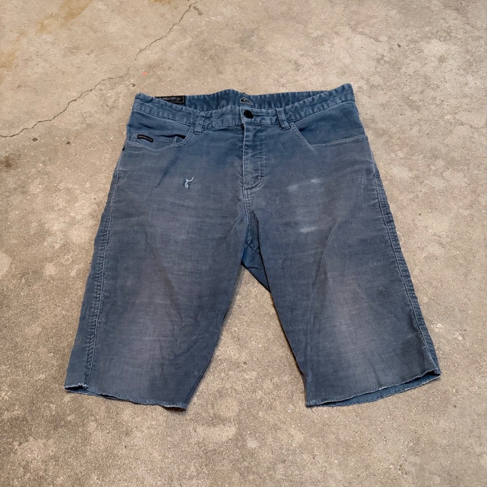 Quiksilver Corduroy Shorts Mens 32 Blue Raw Hem Distressed Surf Casual